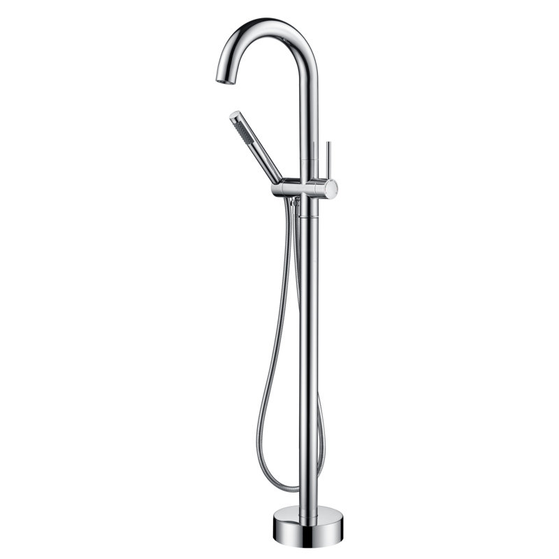 Sumerain Freestanding Bathtub Faucet, High Flow Single Handle Bathroom Floor Mount Tub Faucet With Handheld Shower, Chrome
