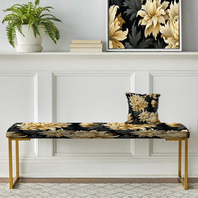 Banc rembourré damassé Glamour VI bleu foncé et doré