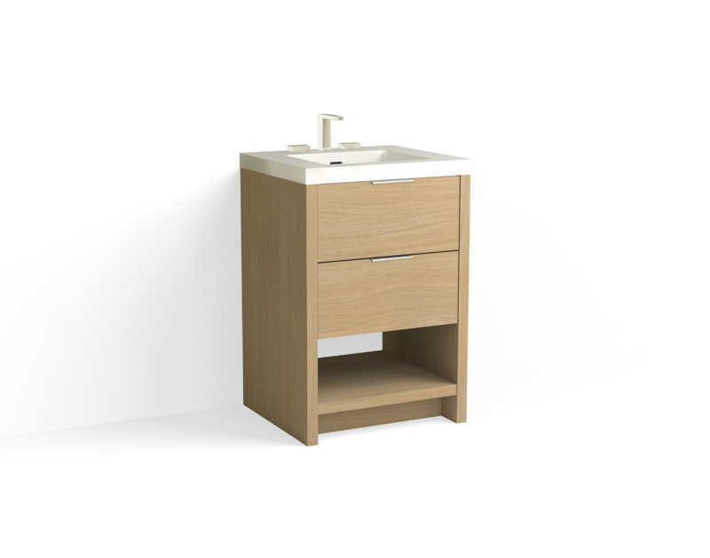 Vue 24" W Freestanding Single Bathroom Vanity, Matte White/8" Widespread, Polished Nickel, Biondo