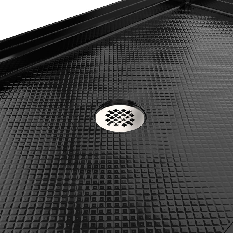DreamLine SlimLine 32 inch D x 54 inch W x 2 3/4 inch H Single Threshold Black Alcove Shower Base with 2 inch Polished Nickel Center Round Drain
