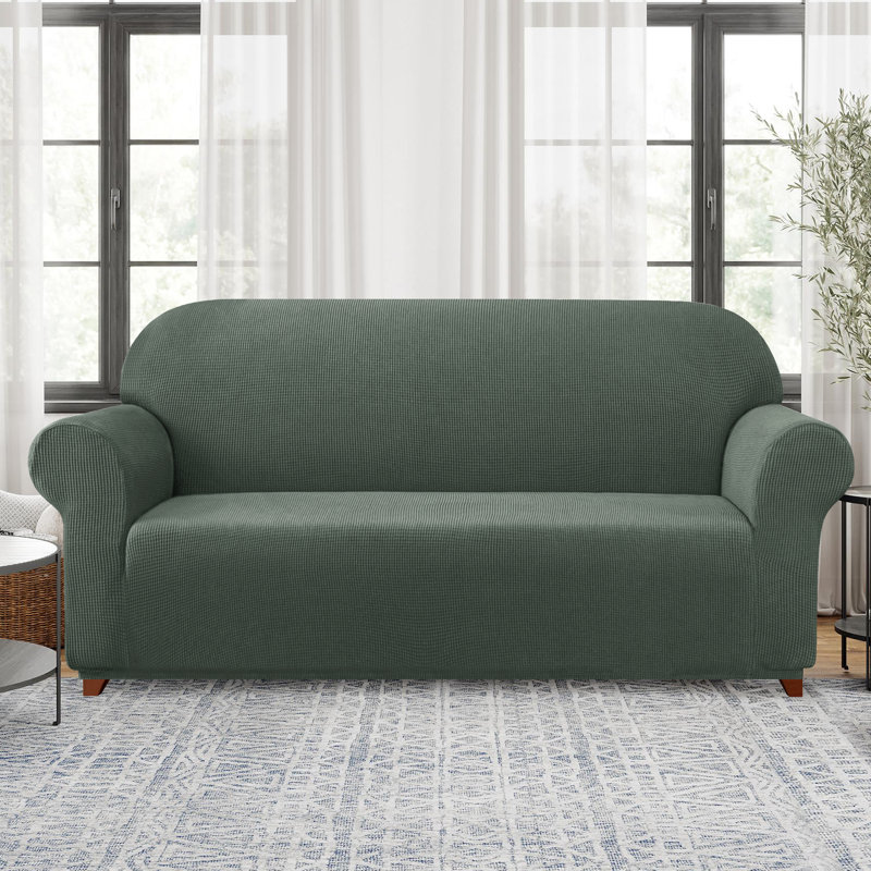 Soft Spandex Stretch Box Cushion Sofa Slipcover, 104cm H x 235cm W x 107cm D, Olive Green