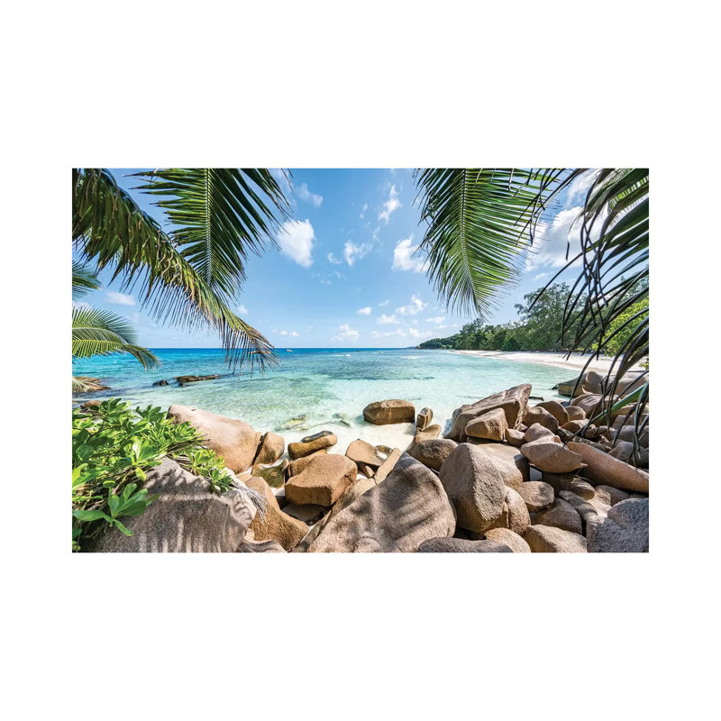 Red Rocks At The Anse Lazio by Jan Becke - Print on Canvas, Wrapped Canvas, 20.32 cm H x 30.48 cm W