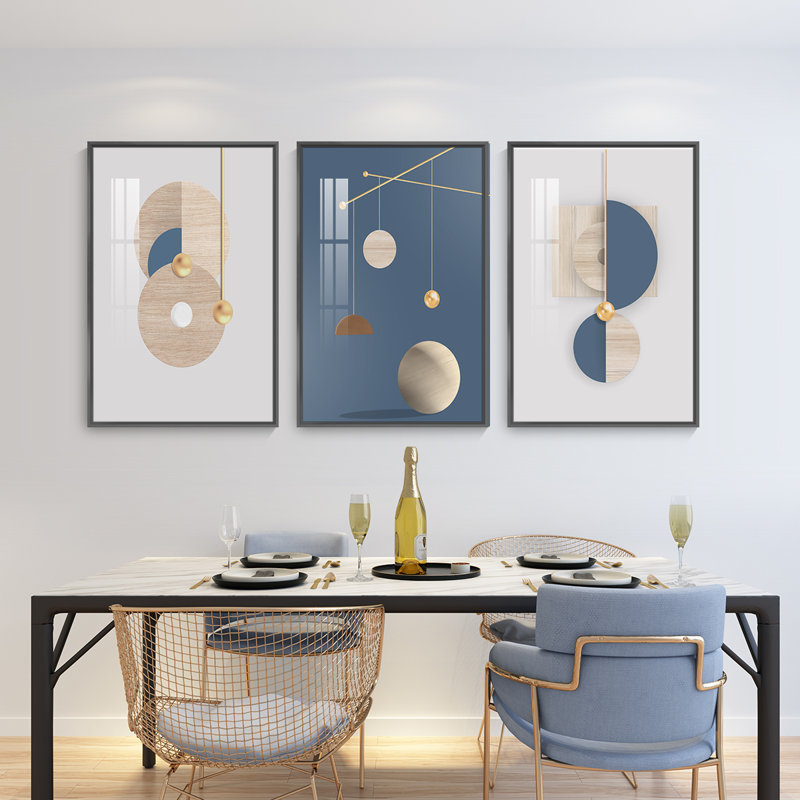 Luxueux aluminium encadré, ensemble de 3 reproductions d'art encadrées sur toile, Noir, H 48,3 po x l 24,3 po x P 1,65 po