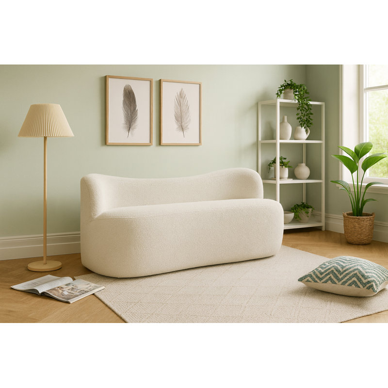 Jimmey Flair Boucle Fabric Bench, Cream Boucle Fabric