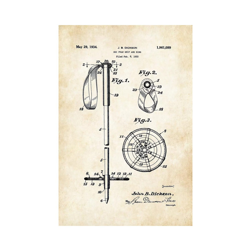«Ski Pole» par brevet77 - reproduction de dessin sur toile tendue, H 26 po x l 18 po x 1,5 po