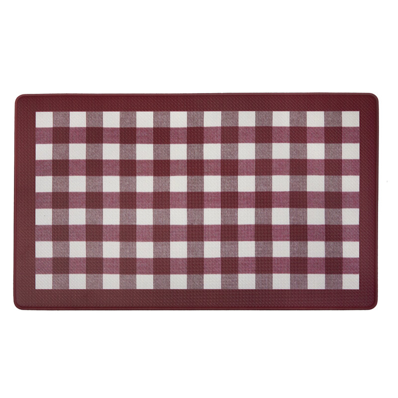 Buffalo Farmhouse / Country Gingham Water Resistant Anti-Fatigue Non-Skid Kitchen Mat, Burgundy