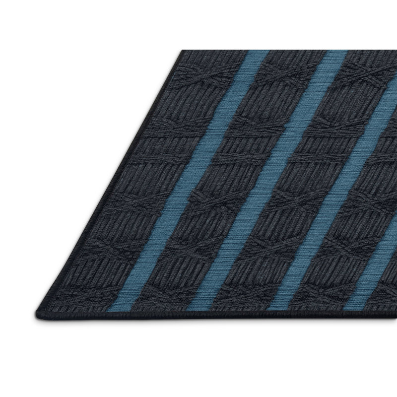 Tapis noir en treillis lavable à la machine, Rond 5 pi