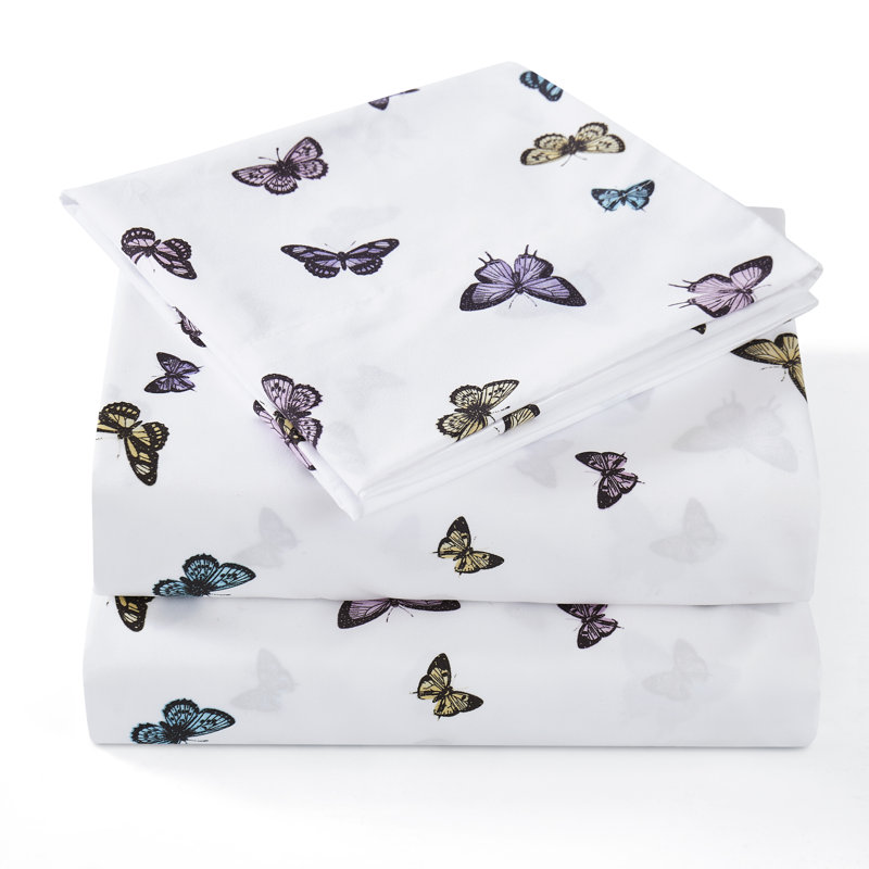 Kids' Printed Bright & Fun Microfiber Sheet Sets, Full, Butterflies