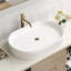 Meuble-lavabo de 22,8 po en céramique blanche, lavabo vasque ovale avec corps à rayures verticales, bonde centrale et ensemble escamotable, meuble-lavabo à comptoir sec en céramique avec rayures, haut, décor éclaboussant