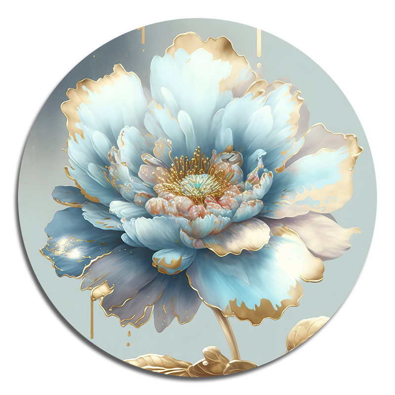 Chic chic fleur bleue IV - Décoration murale ronde florale en métal, H 29 po x l 29 po