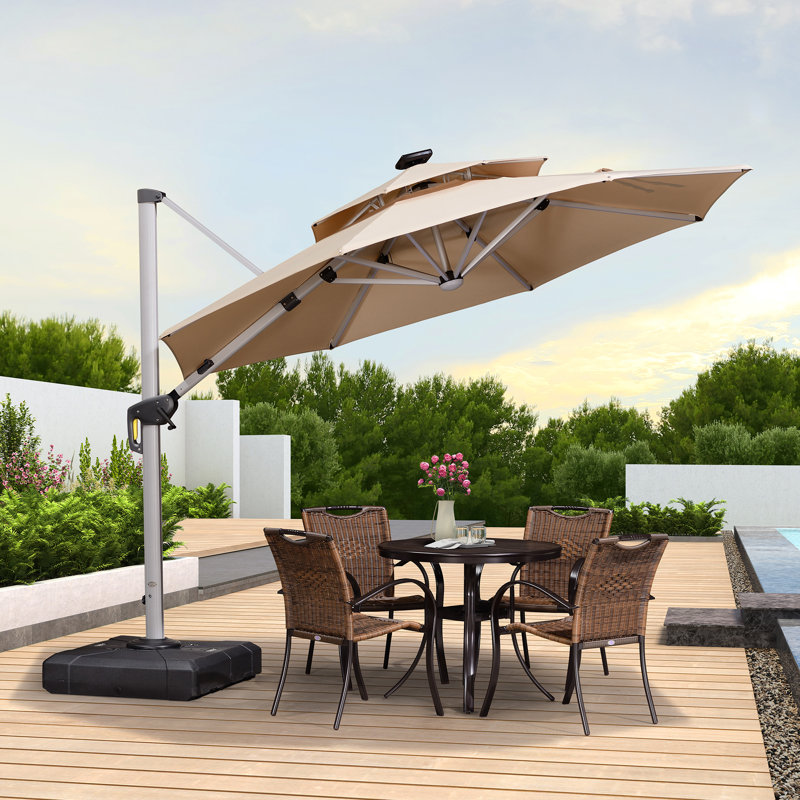 Parasol rond en porte-à-faux 10 pi avec base Lilibeth, beige, Beige