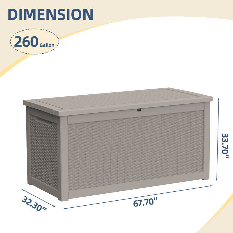 Emperic Design 260 Gallon Extra Large Water Resistant Resin Lockable Deck Box, Brown-Grey