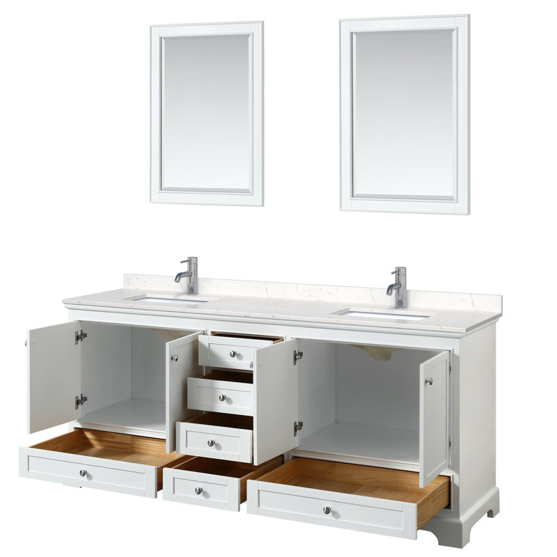Deborah 80 " W Freestanding Standard Double Vanity Bathroom Vanity With Marble Top with Mirror, Carrara Cultured Marble
