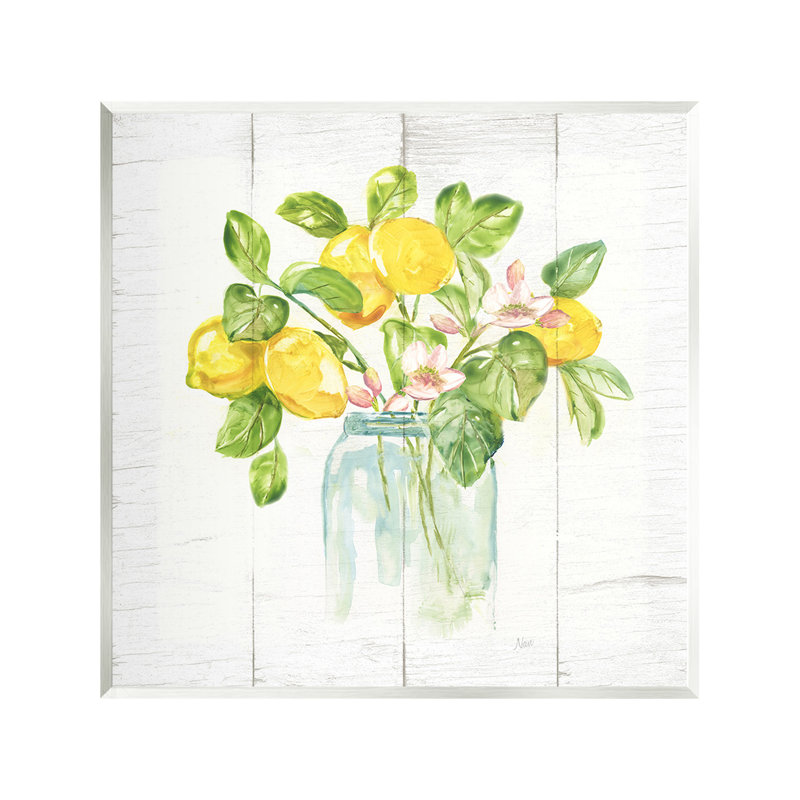 Citron, fleur, bouquet, art mural par Nan, Bois sans cadre, H 12 po x l 12 po x P 0,5 po