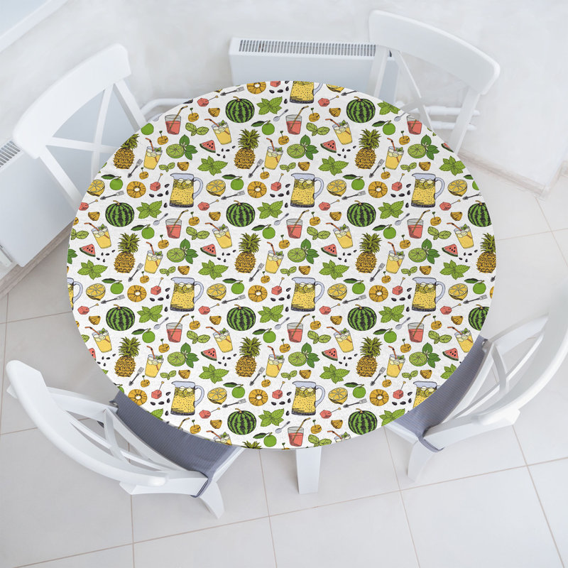 Ebern Designs Tropical Fitted Round Tablecloth Diameter Multicolor, 47.24" Round