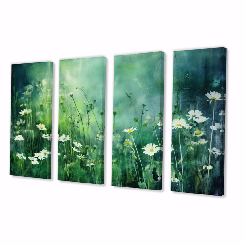 Amiee - Art mural floral, salon - 4 panneaux