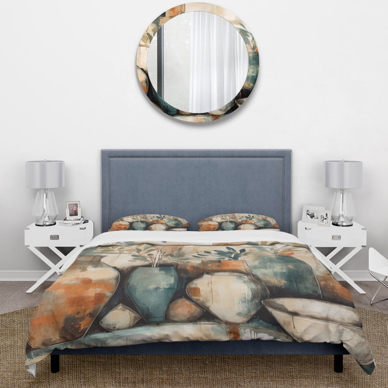 Ensemble de housse de couette en microfibre / polyester orange et vert, Housse de couette simple + 1 taie décorative stan