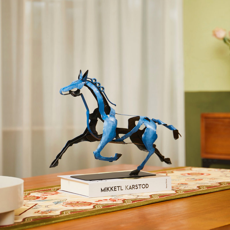 Sculpture de cheval en métal faite à la main, Bleu