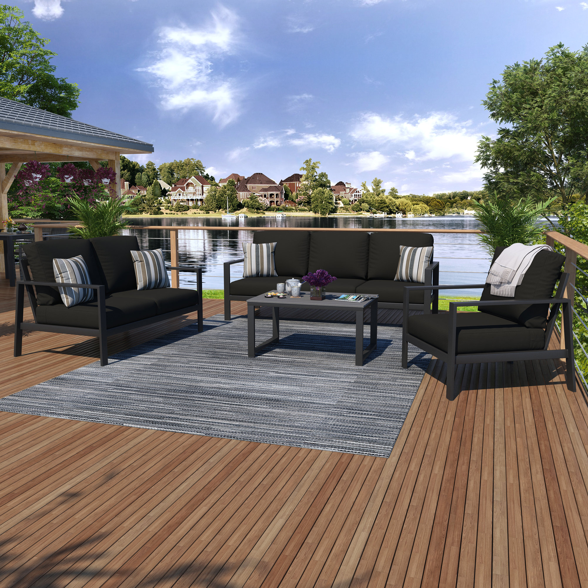 Townsend Sofa Seating Group with Sunbrella Cushions, Gray, Canvas Black Sunbrella® Canvas
