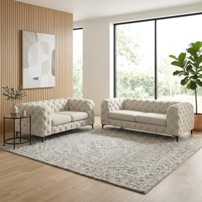 Willa 2-Piece Tufted Polyester / Velvet Living Room Set with Chesterfield Loveseat & Sofa