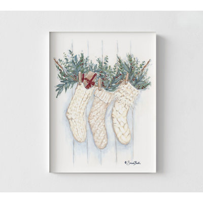 Boho Christmas Stockings By Sara Baker, White Christmas Socks Poster, Delicate Christmas Stockings Poster, Minimalist Xmas Wall Decor