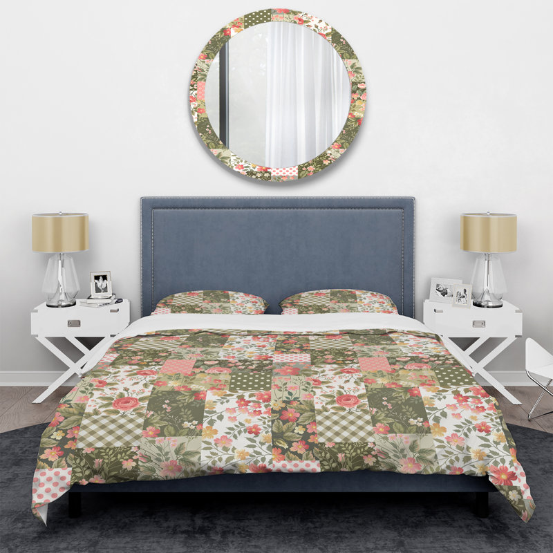 Rose floral patchwork I - ensemble de housse de couette abstrait - microfibre de polyester