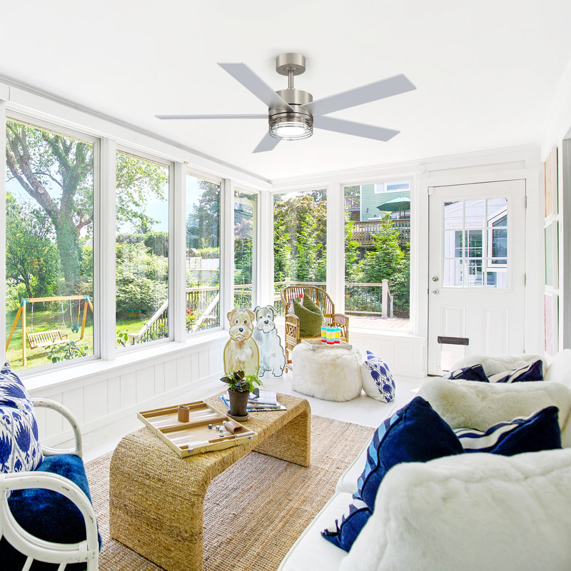 52-inch 5-Blade Ceiling Fan with Light and Remote,DC Motor,Adjustable LED Light for Indoor & Covered Outdoor Use, Nickel