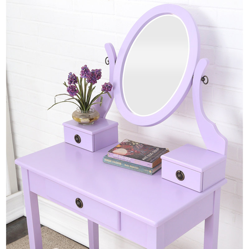 Ensemble coiffeuse et tabouret de maquillage Moniys, Mauve