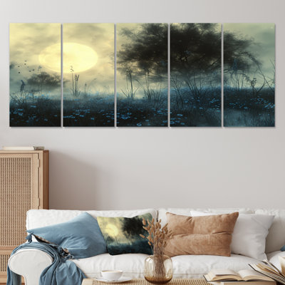 Hiver gris, blanc, clair de lune, arbre II - ensemble d'art sur toile fées