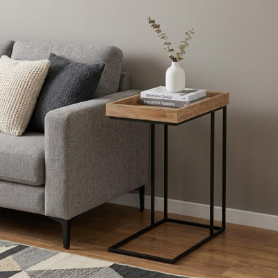 Table d'appoint de 24 po en bois massif vieilli naturel et acier