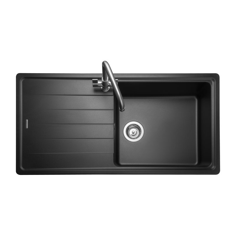 Elements Single Bowl Inset Kitchen Sink, Black
