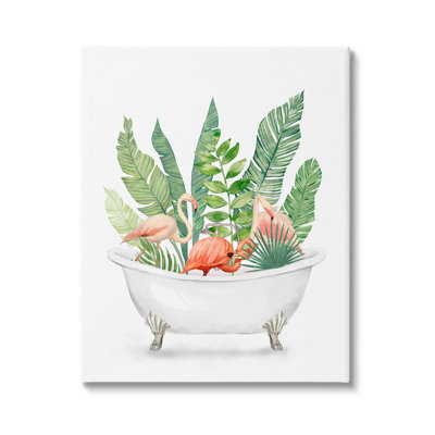 Tropical Flamingoes Bathtub Plants Canvas Wall Art by Ziwei Li