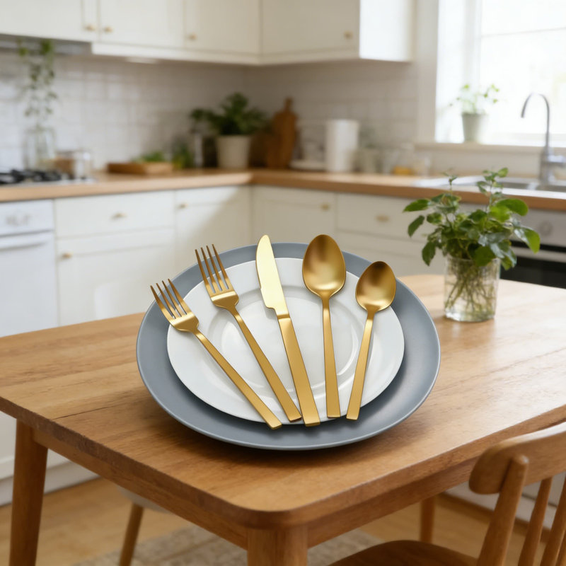 Ensemble de couverts 40 pièces en acier inoxydable 40 pièces pour 8, couverts en acier inoxydable 18/10 avec finition mate et poignée cubique ergonomique, ensemble de service de table complet