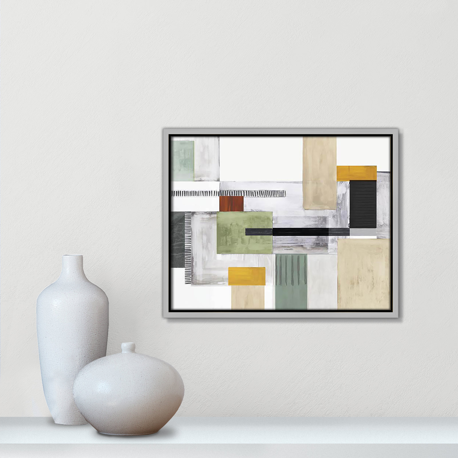 Playful Blocks by Tom Reeves, No Mat, 12.5" H x 15.5" W x 2" D, Silver Floater Framed
