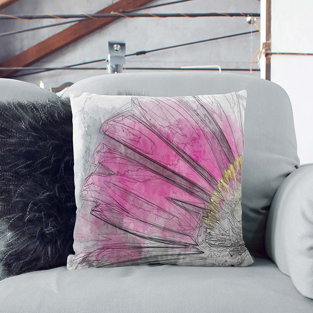 Bright Pink Gerbera Flower in Abstract Cushion with Filling