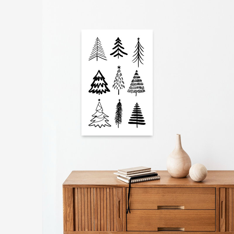 Arbre de Noël esquissé, arbre de Noël contemporain abstrait, art mural paysage d'hiver, 24" H x 16" W