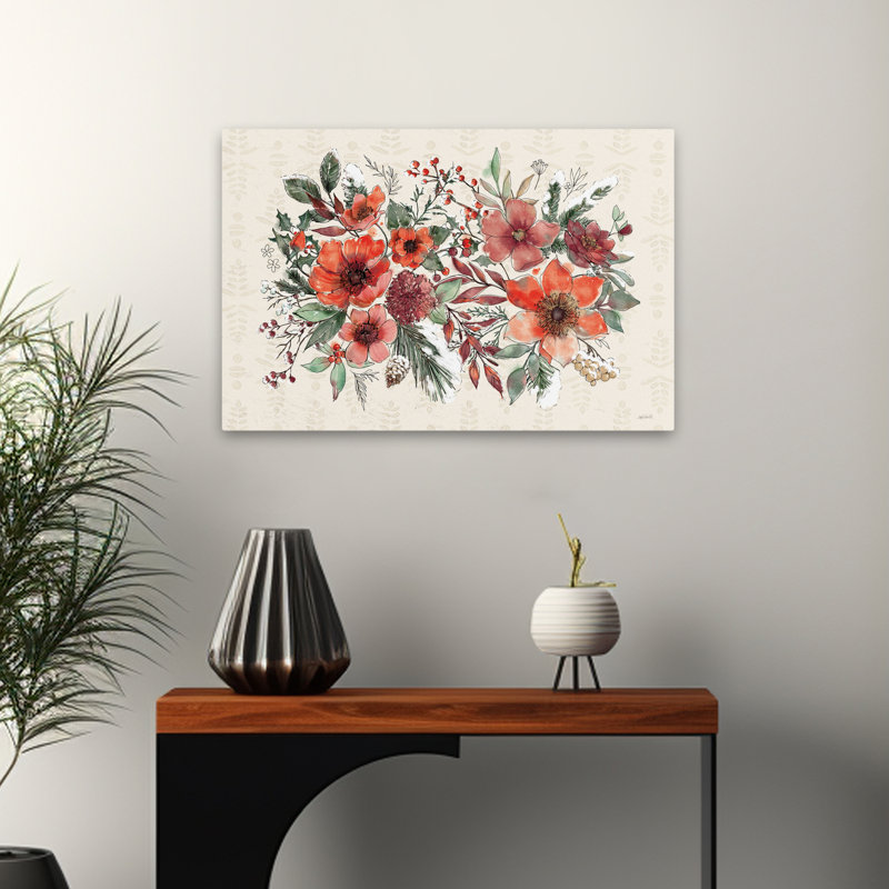 Festive Blooms I - Arrangement Bloom, art de Noël bourgogne, H 16 po x l 24 po