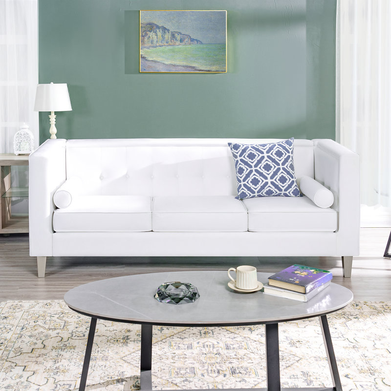  Canapé en velours Ezriah Mid Century, Velours blanc
