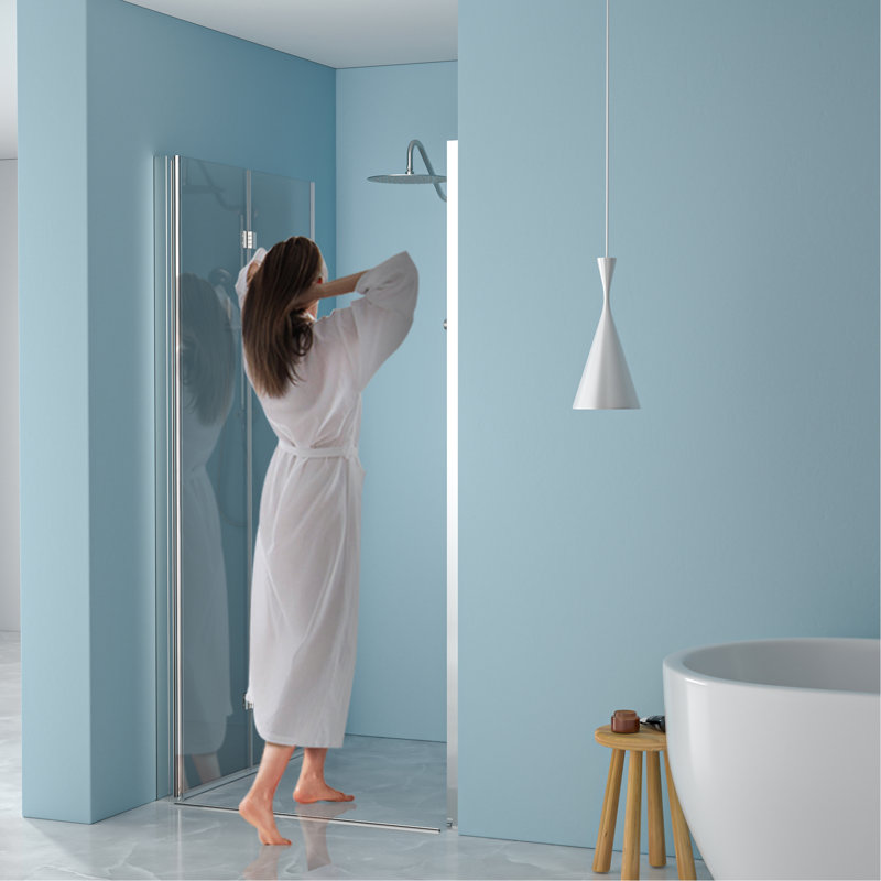 36"W X 72"H Fold Frameless Shower Door With Tempered Glass, 1/4 Inch (6 Mm), Chrome
