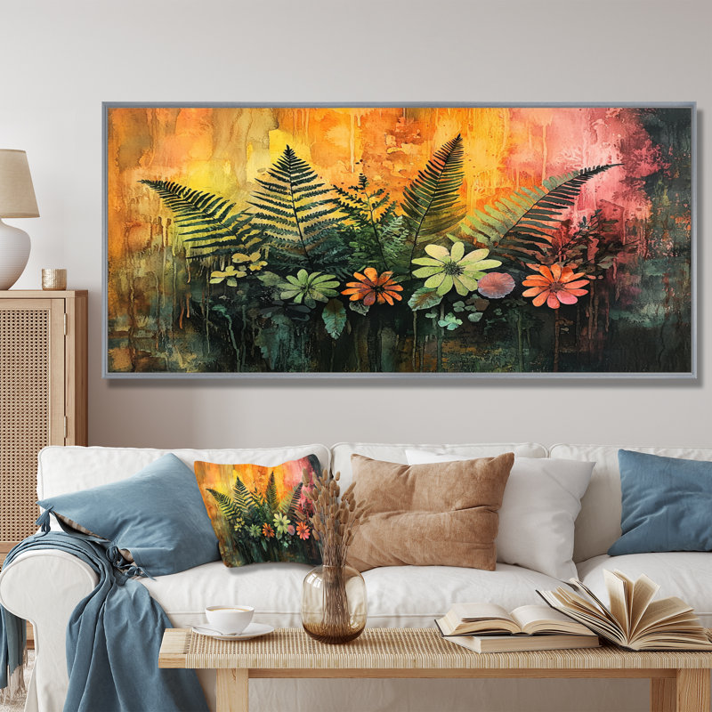 Donton - Floral Canvas Art Print, H 28 po x l 60 po, Cadre flottant, Naturel