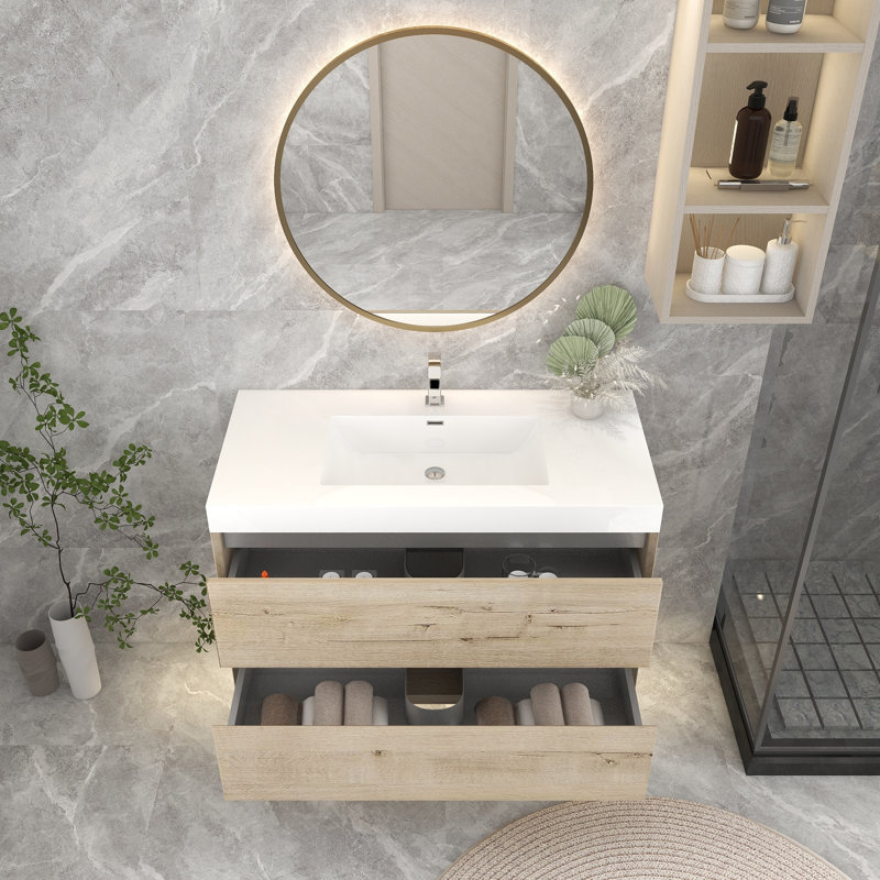 Ensemble de meuble-lavabo simple mural 42 po, Chêne blanc