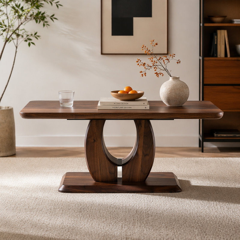 Table basse rectangulaire moderne en bois de noyer brun foncé Ajoutez une atmosphère calme et confortable à votre maison. Table basse en MDF, noyer, autocollant texturé brun foncé, table d'appoint.