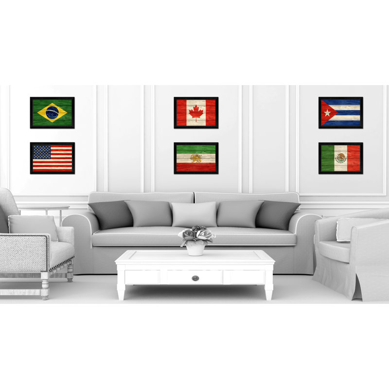 «Old iran Country Flag», peinture sur toile encadrée, H 15 po x l 21 po x P 1 po, Cadre noir