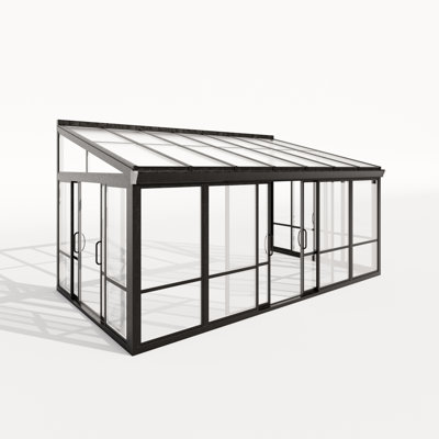 Véranda/solarium de 5,10 m x 2,90 m en verre trempé avec portes coulissantes et structure en aluminium