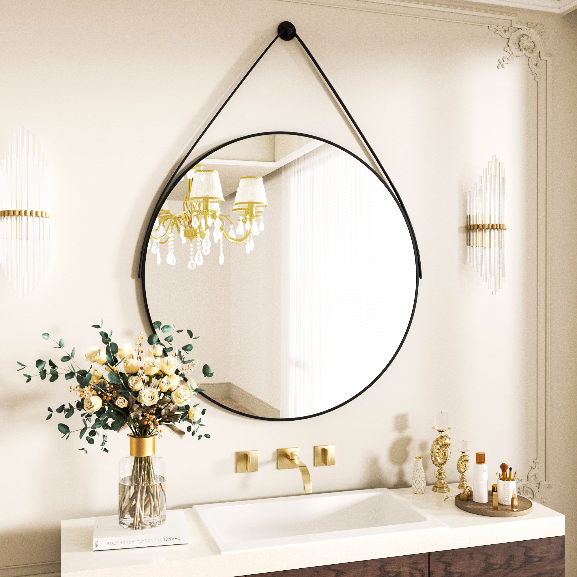 Wade Logan Brona Wall Mirror Bathroom Mirror With Hanging Leather Strap