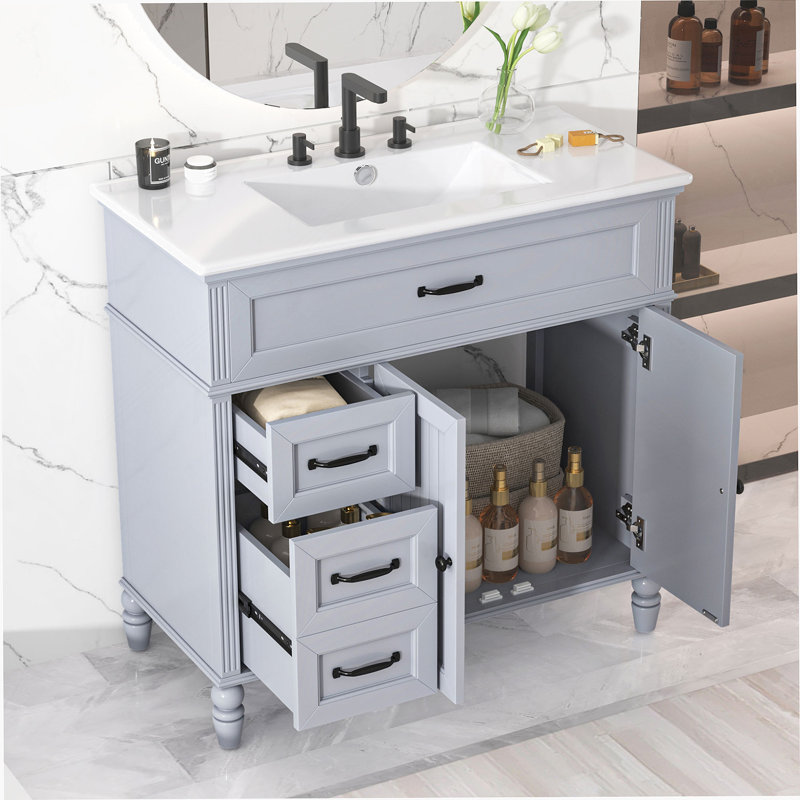 Meuble-lavabo 36 po avec lavabo, Gris, Noir, noir, noir, noir