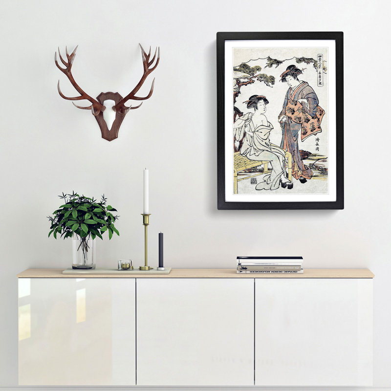 Dressing a Lady by Torii Kiyonaga - Picture Frame Painting Print, 48cm H x 36cm W x 2cm D, Black Framed
