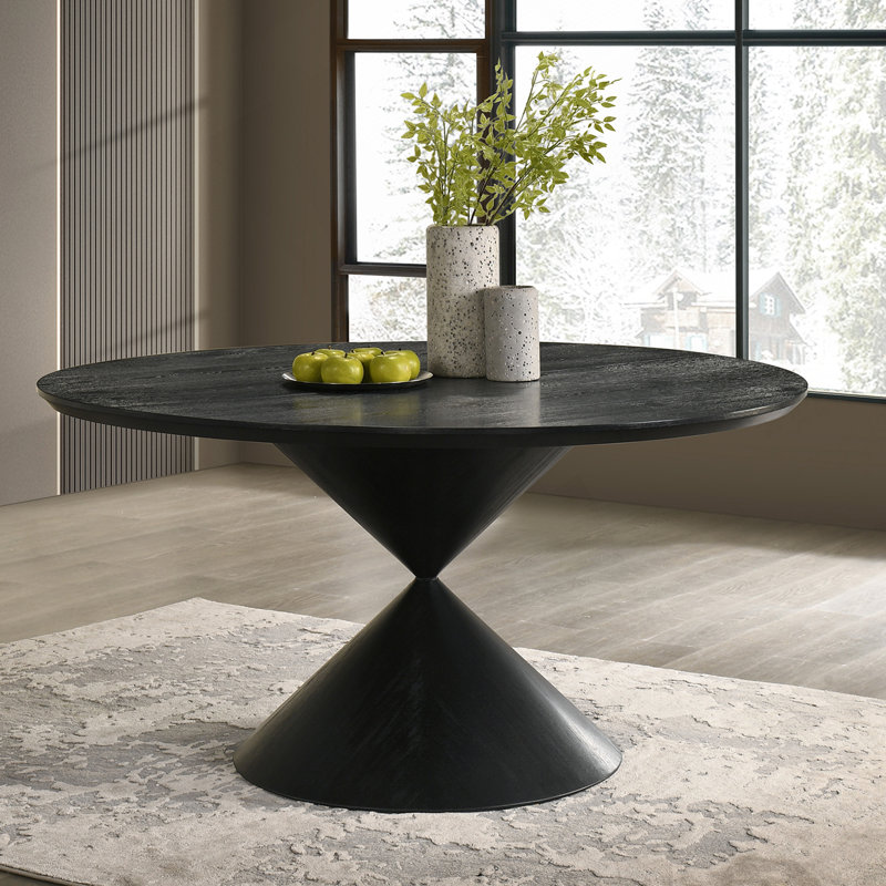 Table de salle à manger à piédestal 59 po ronde avec base en sablier, noir ébène