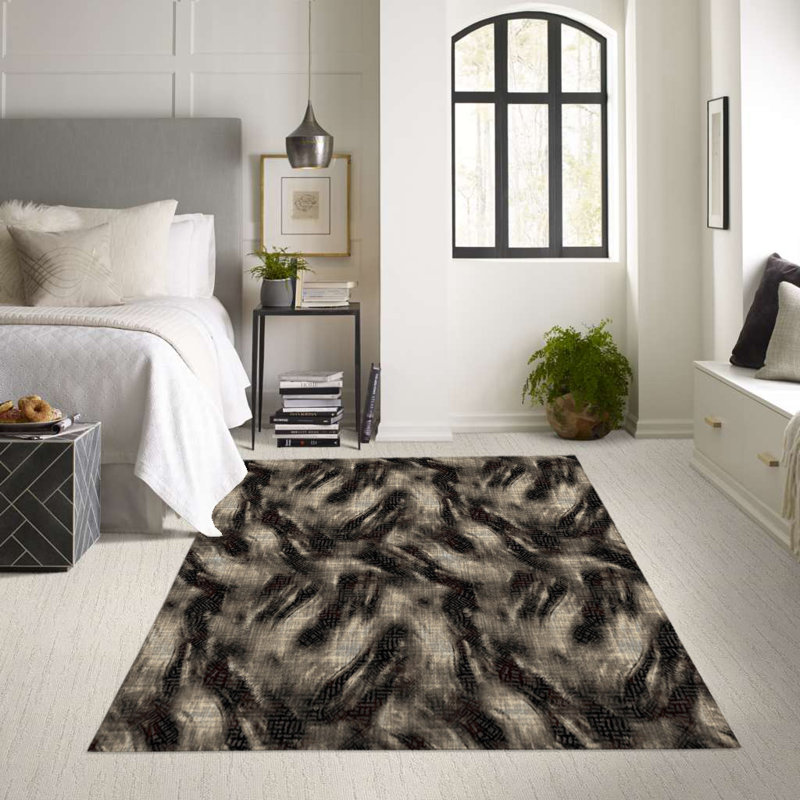Tapis intérieur / extérieur rectangulaire en polyester tissé à la machine, Rectangle 4 pi x 6 pi
