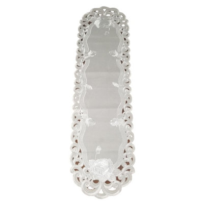 Chemin de table rectangulaire en argent brodé Cutwork